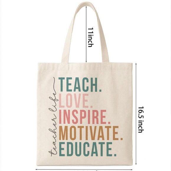 Brand New Teacher Tote Reusable Canvas Bag 16x14 Black Gift - Picture 5 of 5